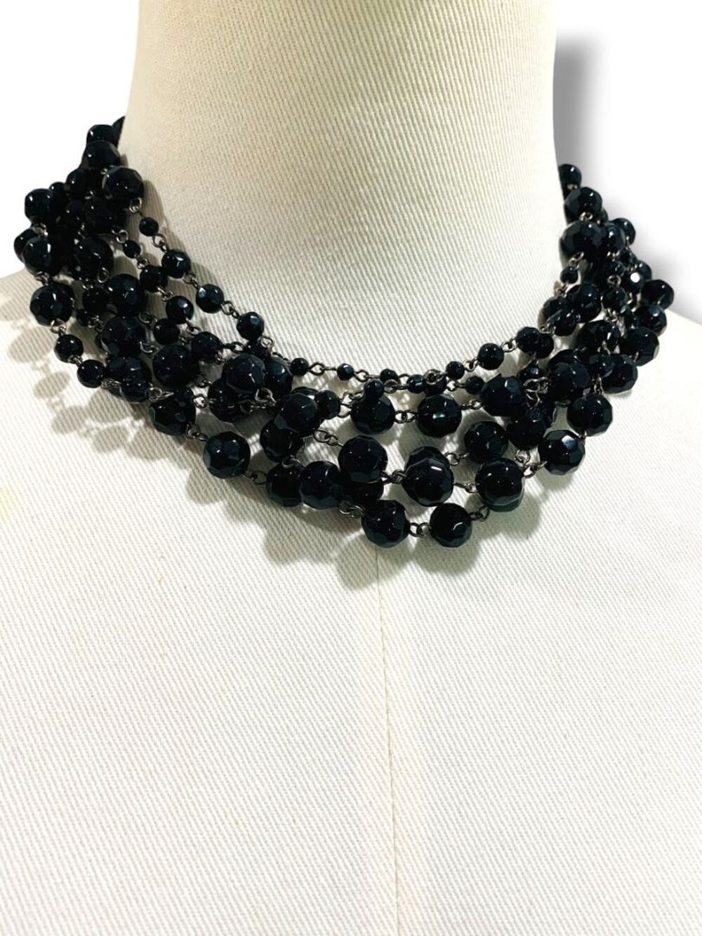 Express Multistrand Black Faceted Bead Necklace 16" +1.5" Extender